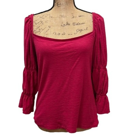Nation LTD Hillary Romance Tee Heartbreaker Magenta Pink Puff Sleeve Size Large - Picture 1 of 6